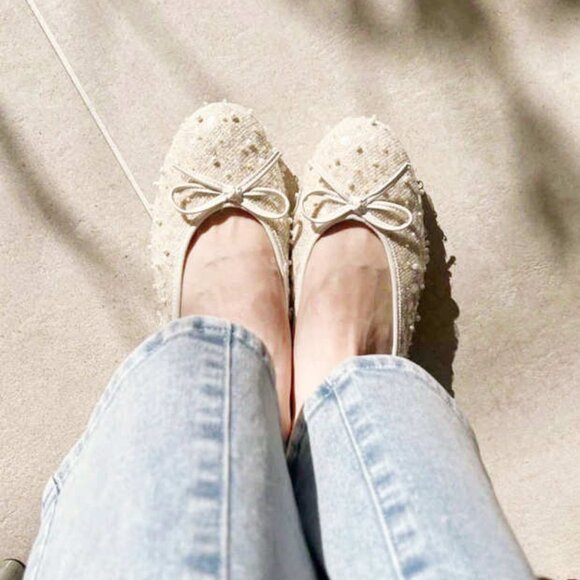 Nice Claup Glitter Pearl Bow Ballerina Pumps – Size S (~US 5–5.5) - Picture 2 of 10